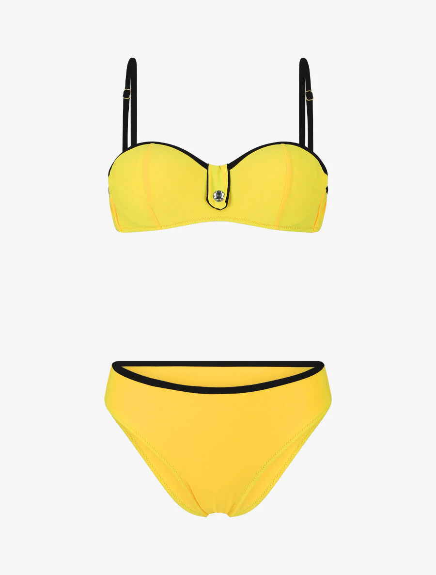 Bikini met strassdetail en scrunchie - Citroengeel