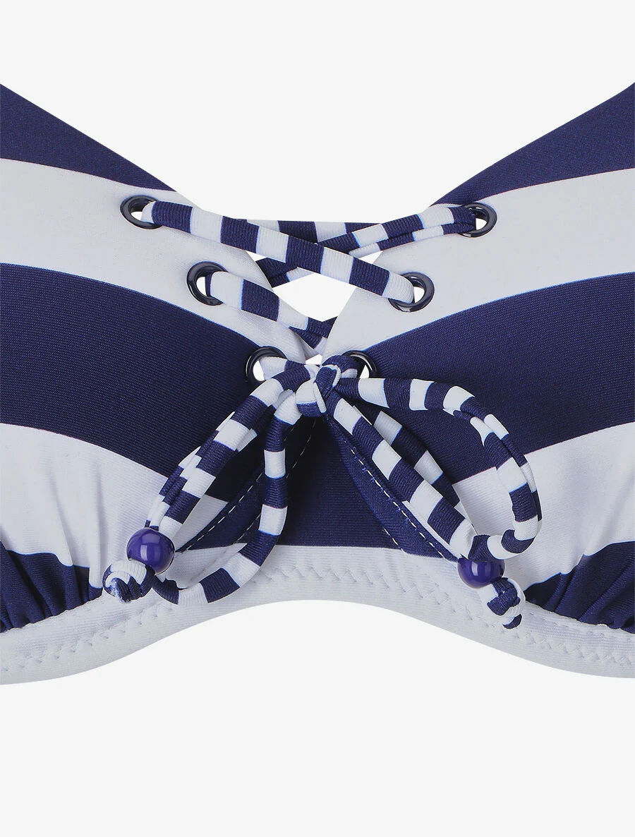 Gestreepte print strikbikini - Marineblauw - Image 3