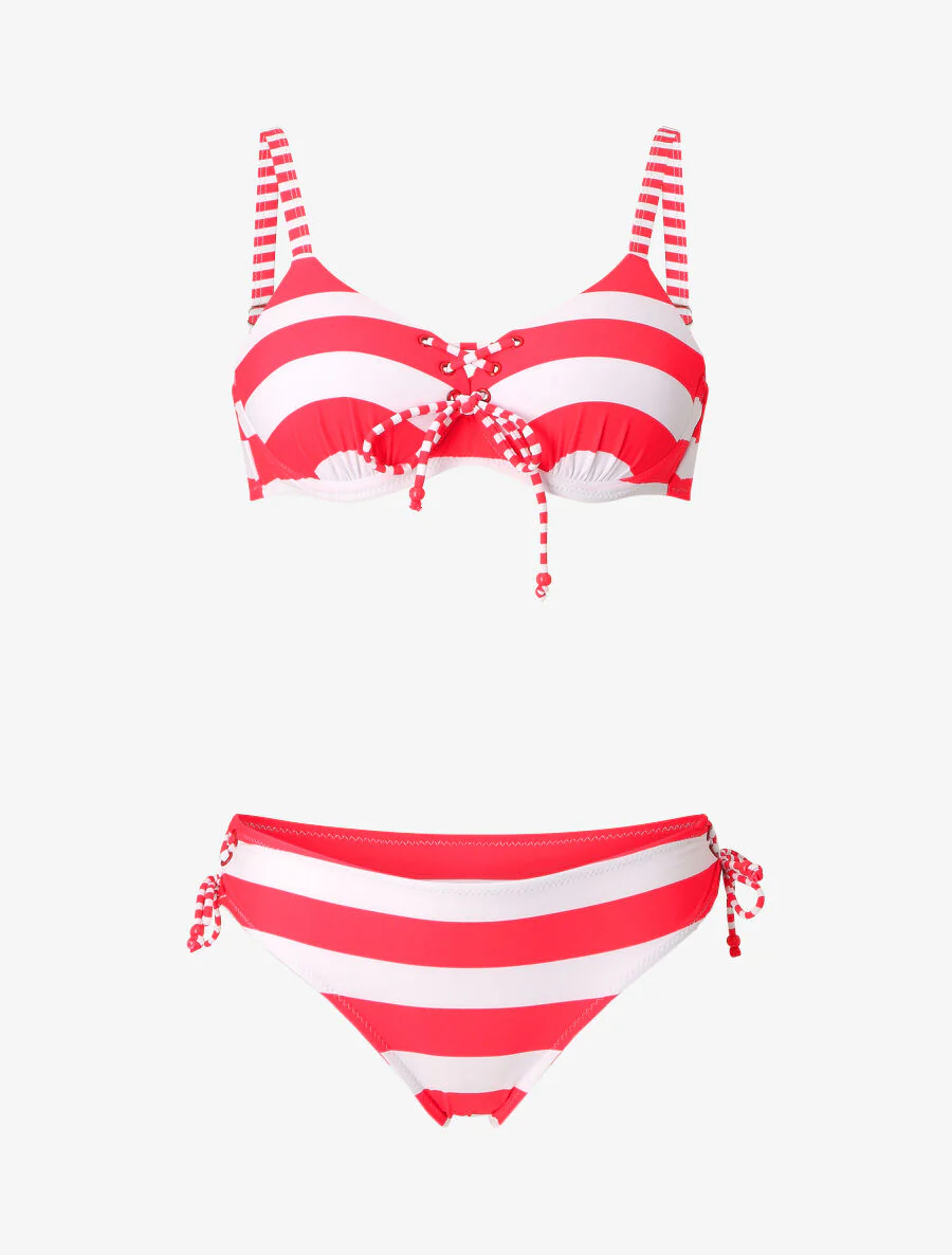 Bikini met veters in streepprint - Fuchsia
