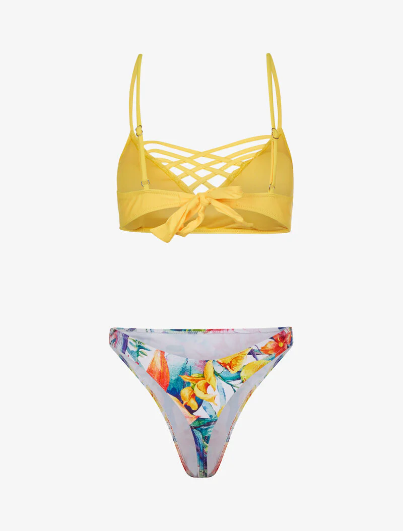 Ongelijk bikini met bloemenprint - geel - Image 2