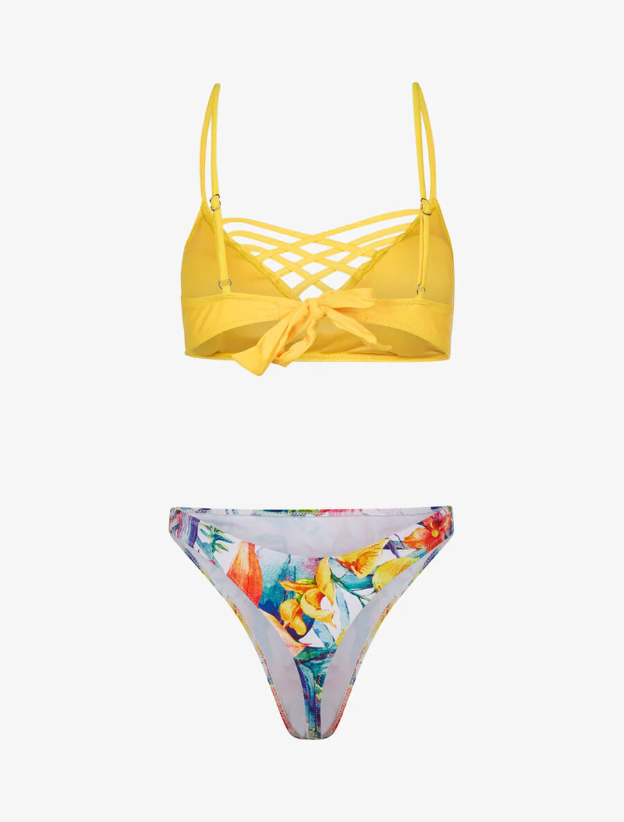 Ongelijk bikini met bloemenprint - Geel - Image 3