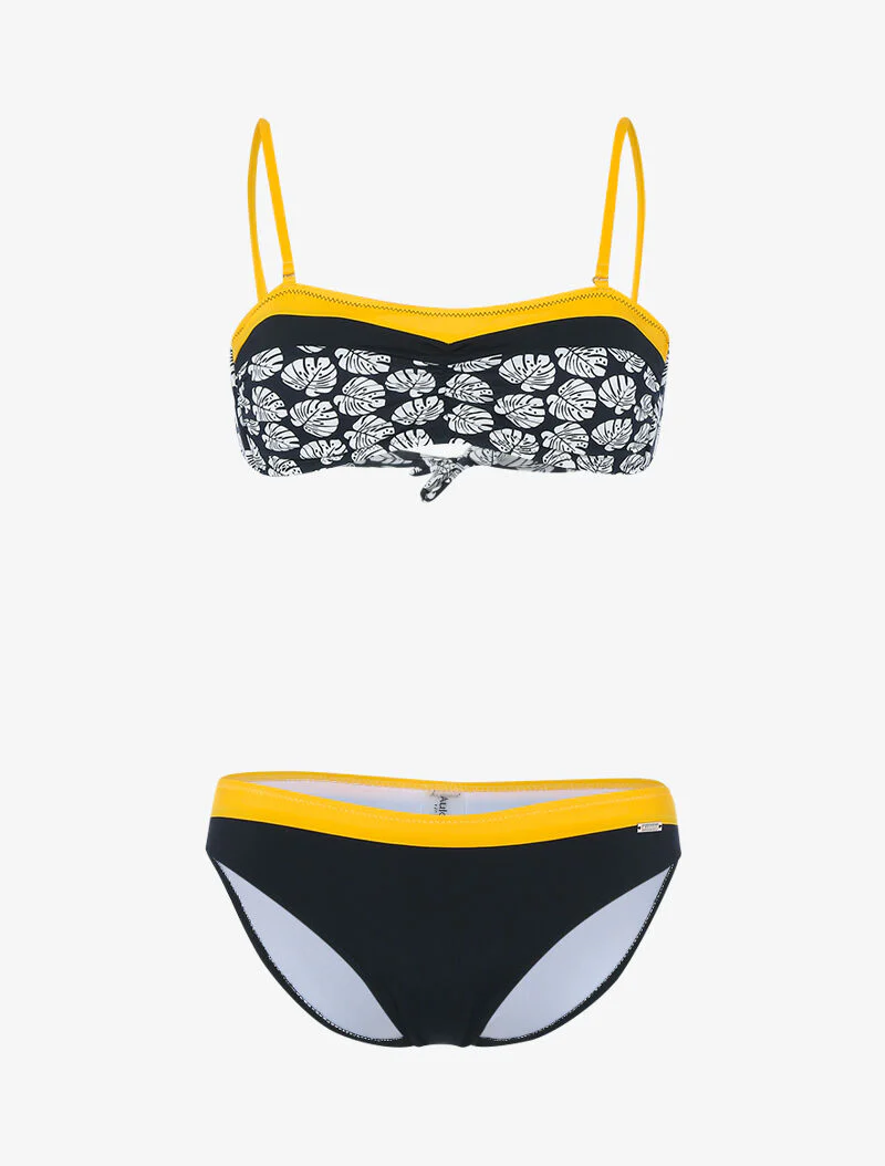 Tweekleurige bikini en bedrukte top - zwart/geel