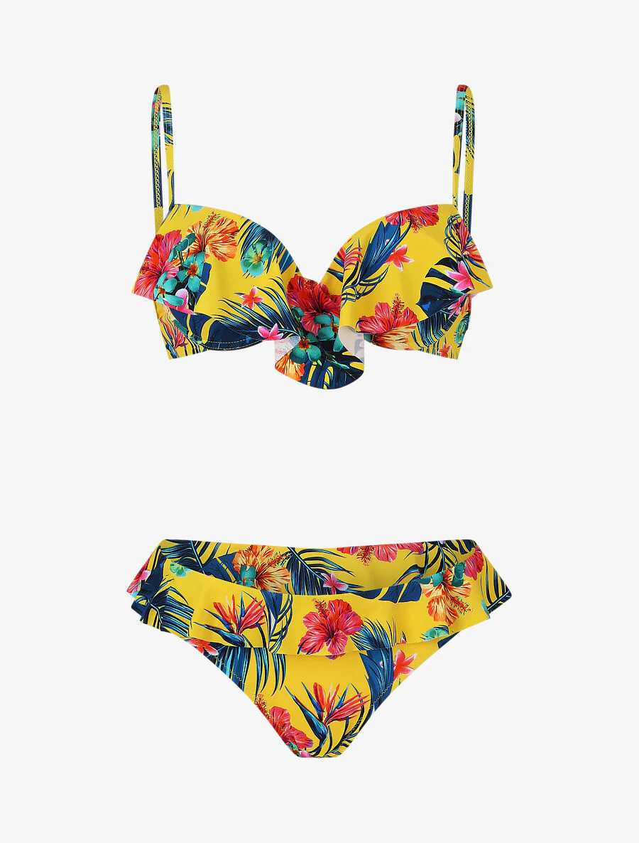 Ruches bikini met bloemenprint - Geel - Image 2