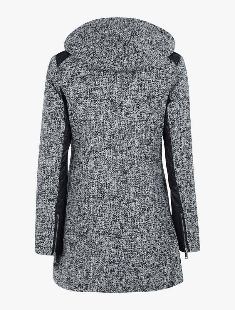 Gemêleerde jas in twee materialen - zwart - Image 2