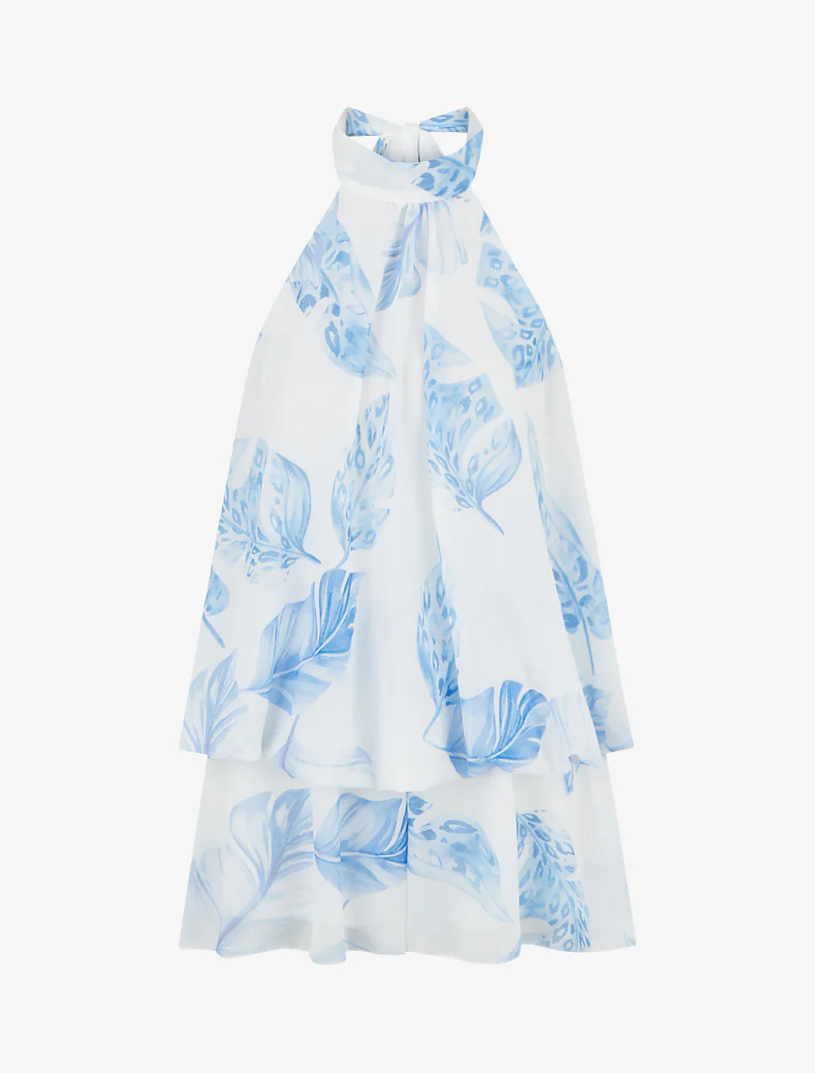 Bladerige rugloze volant jumpsuit. - Blauw - Image 2