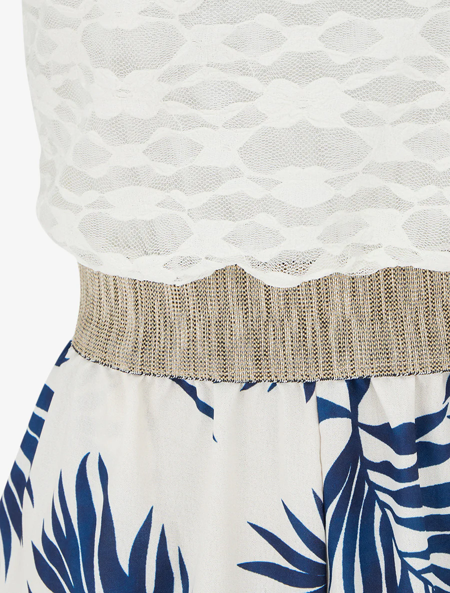 Bladerprint jumpsuit met kanten buste - Marine - Image 3