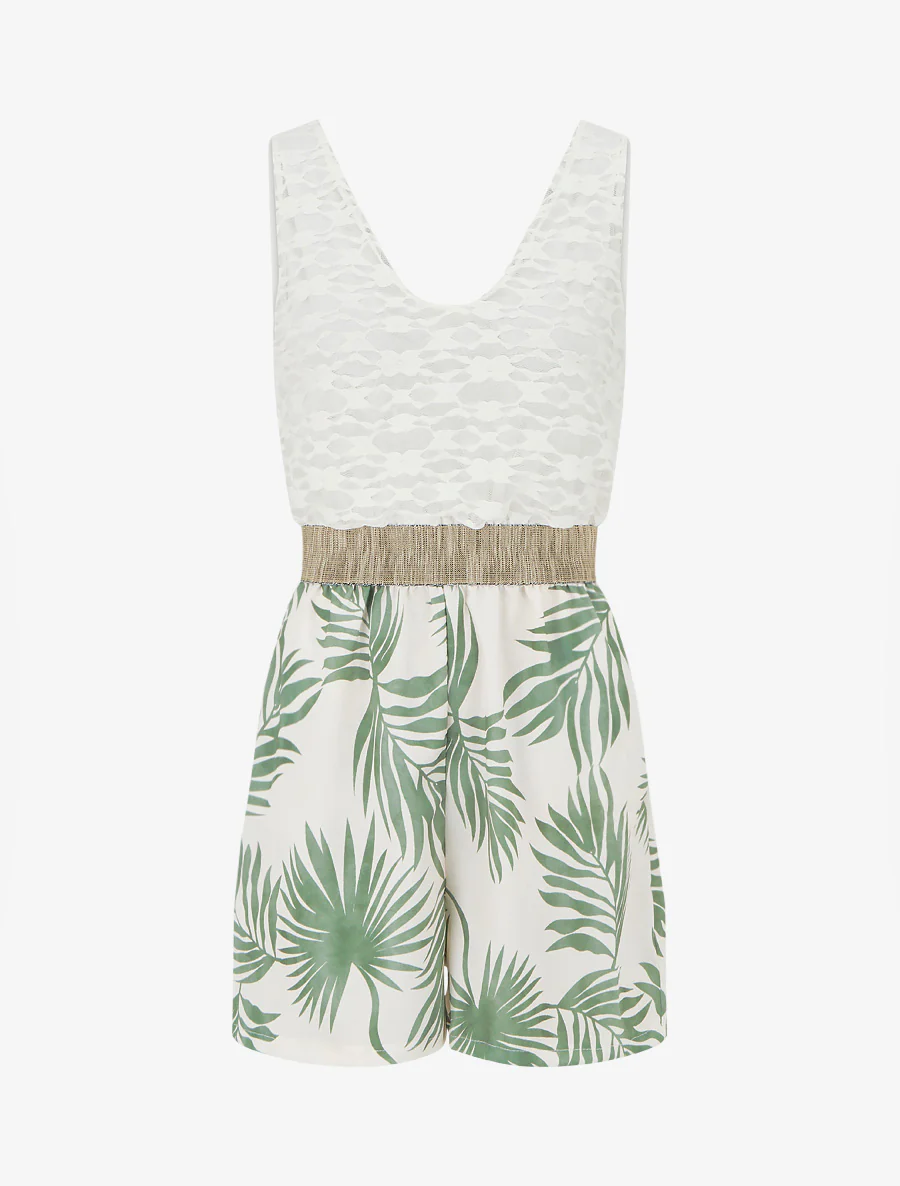 Bladerprint jumpsuit met kanten buste - Kaki