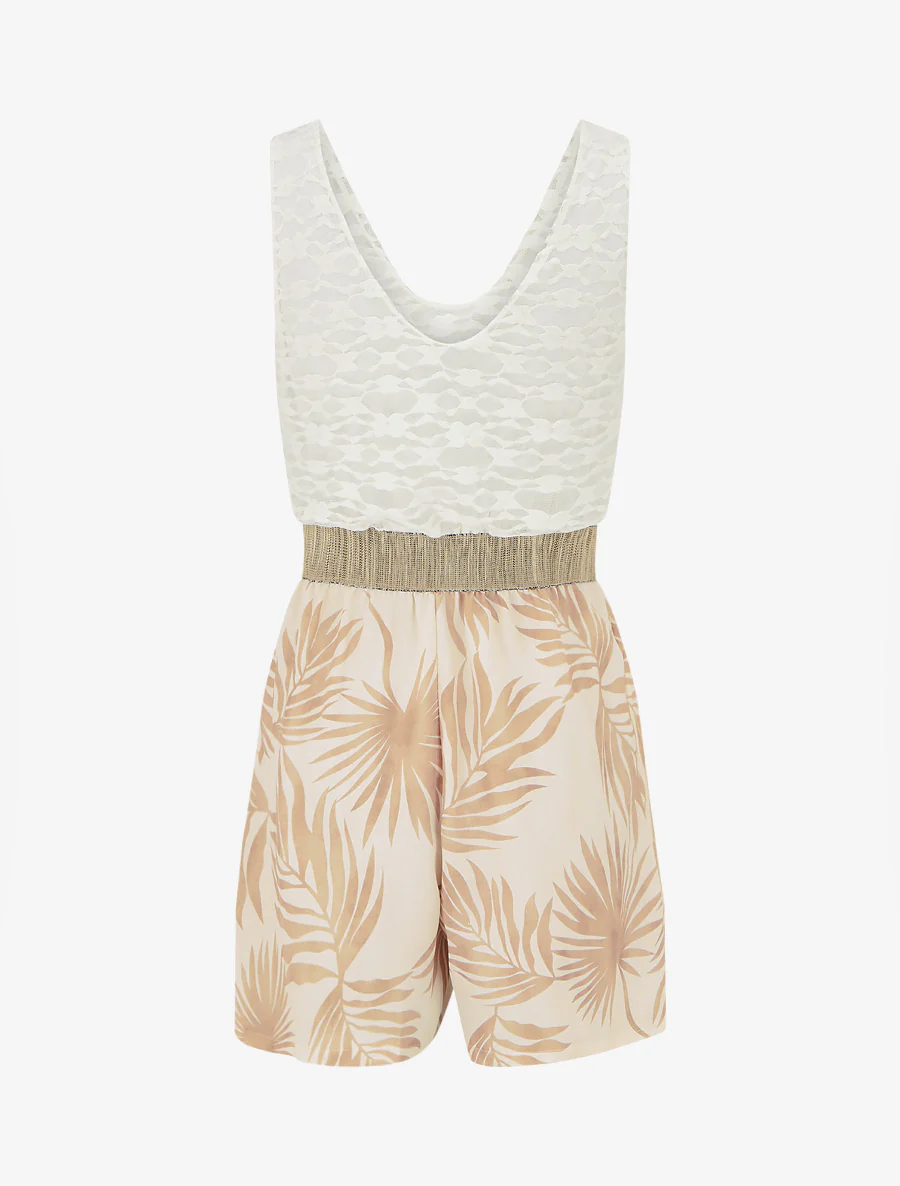 Bladerprint jumpsuit met kanten buste - Licht kameel - Image 2