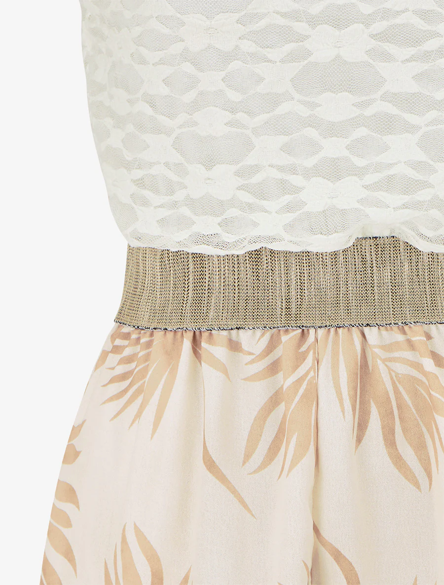 Bladerprint jumpsuit met kanten buste - Licht kameel - Image 3