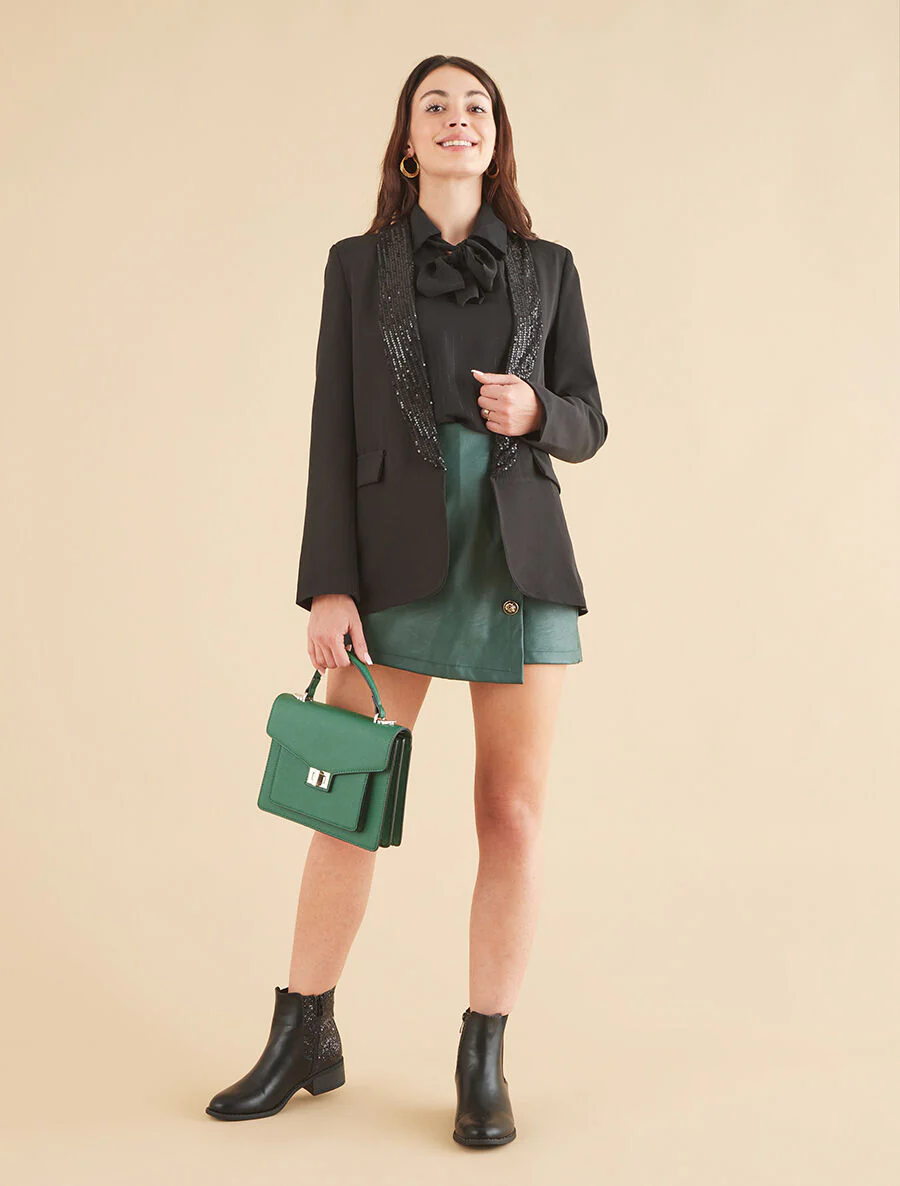 Blazer met paillettenkraag - zwart - Image 4