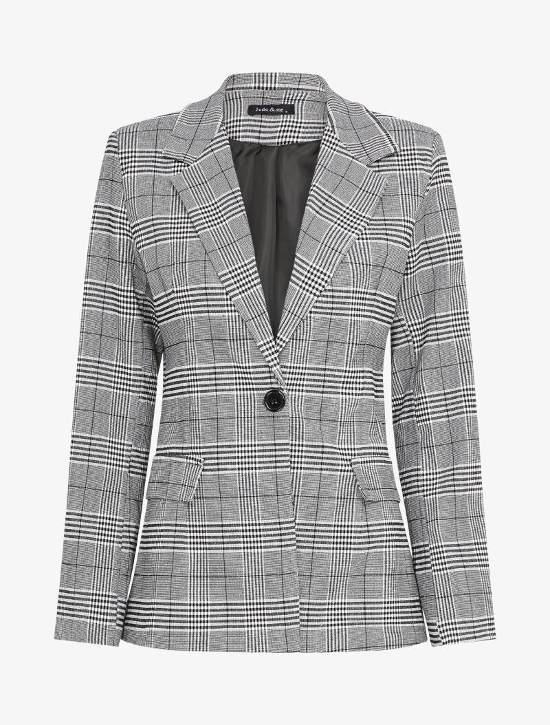 Prince de Galles print blazer met één knoop en decoratieve zakken - Zwart