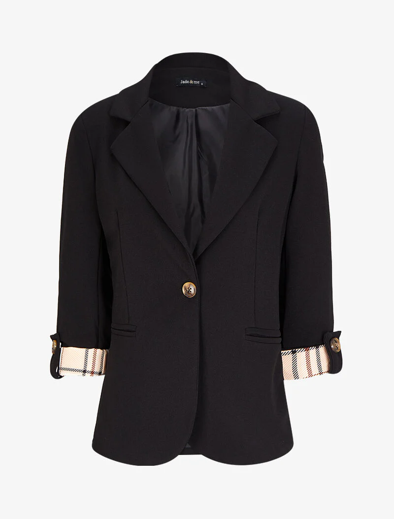 Rechte blazer met bedrukte zoom - Zwart