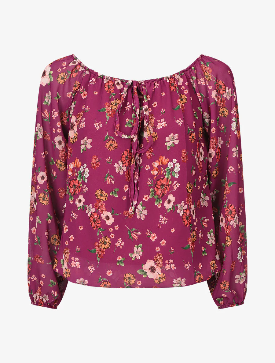 Bloem gedrukte blouse met transparante mouwen - Mauve