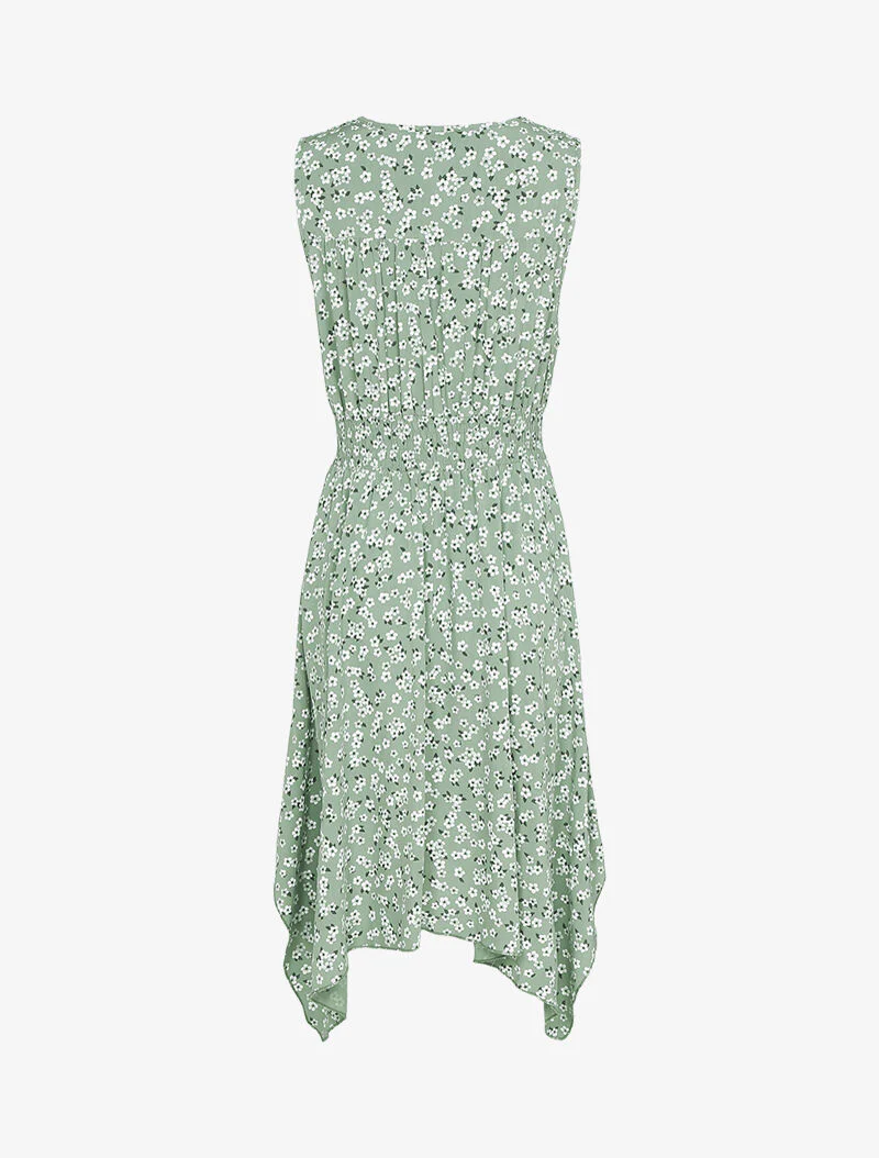 Bloemenjurk met asymmetrische zoom - kaki - Image 3