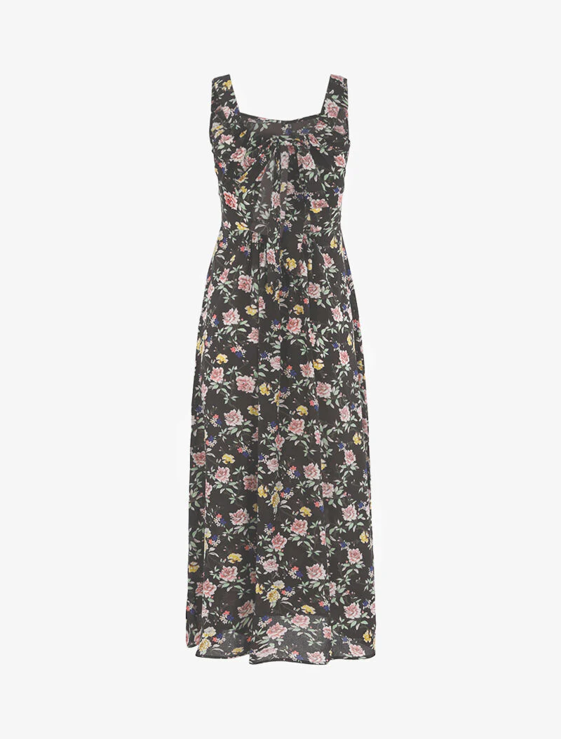Bloemenjurk met open rug - zwart - Image 2