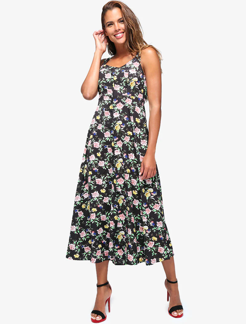Bloemenjurk met open rug - zwart - Image 3