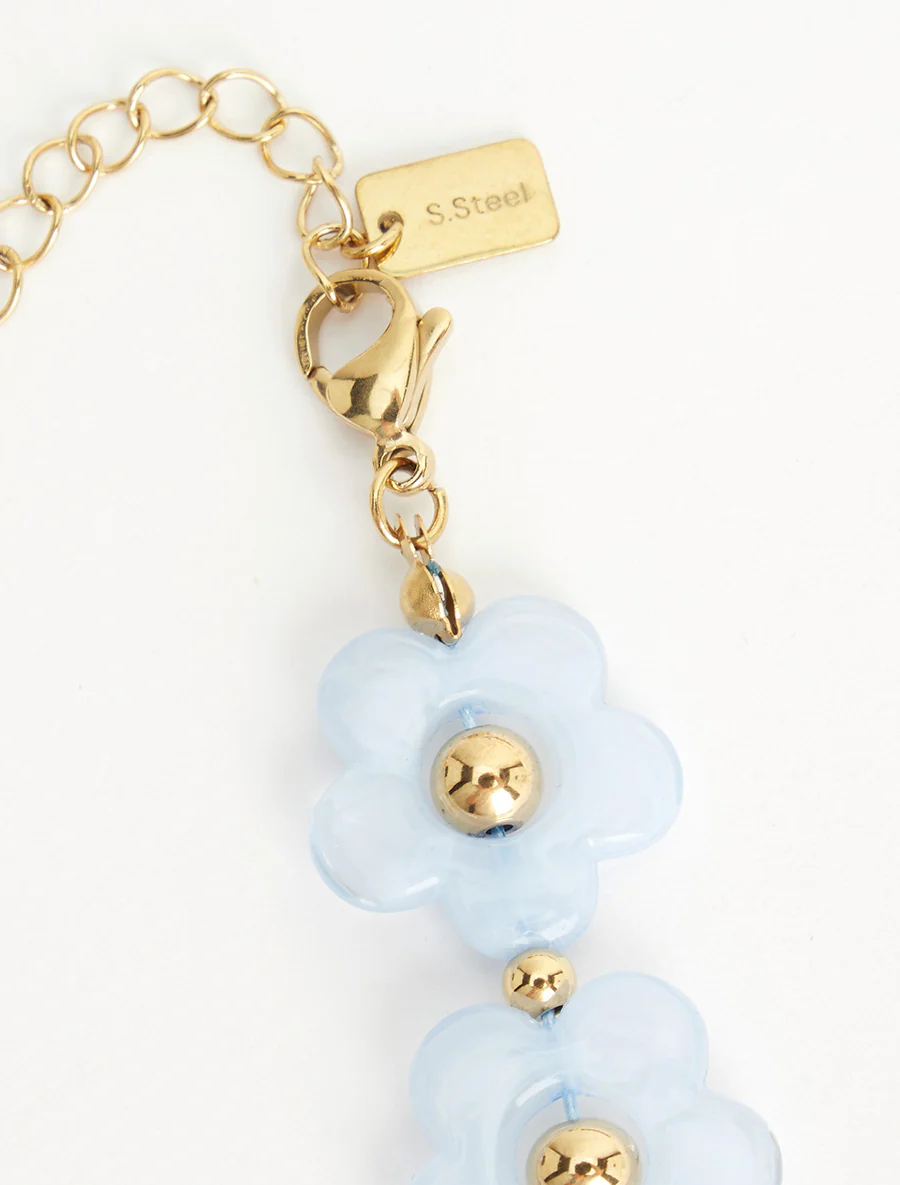 Bloemenmotief ketting - Lichtblauw - Image 3