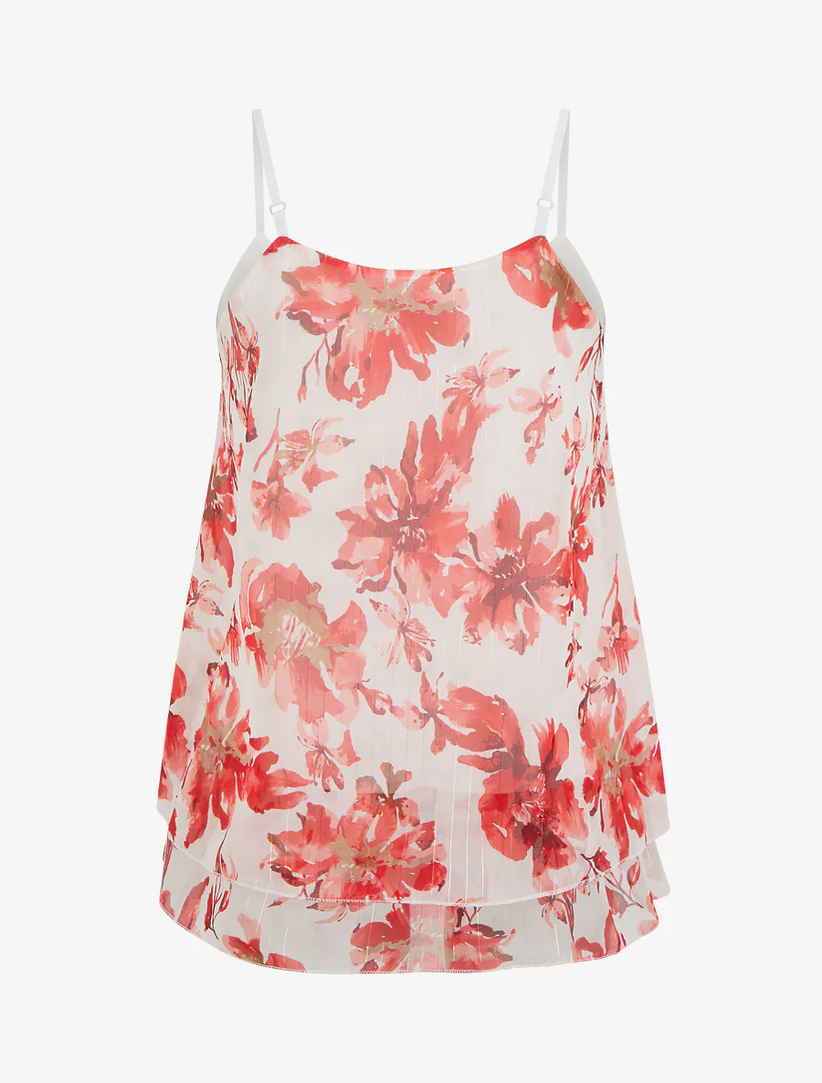 Bloemenprint caraco met glinsterende strepen - Rood - Image 2