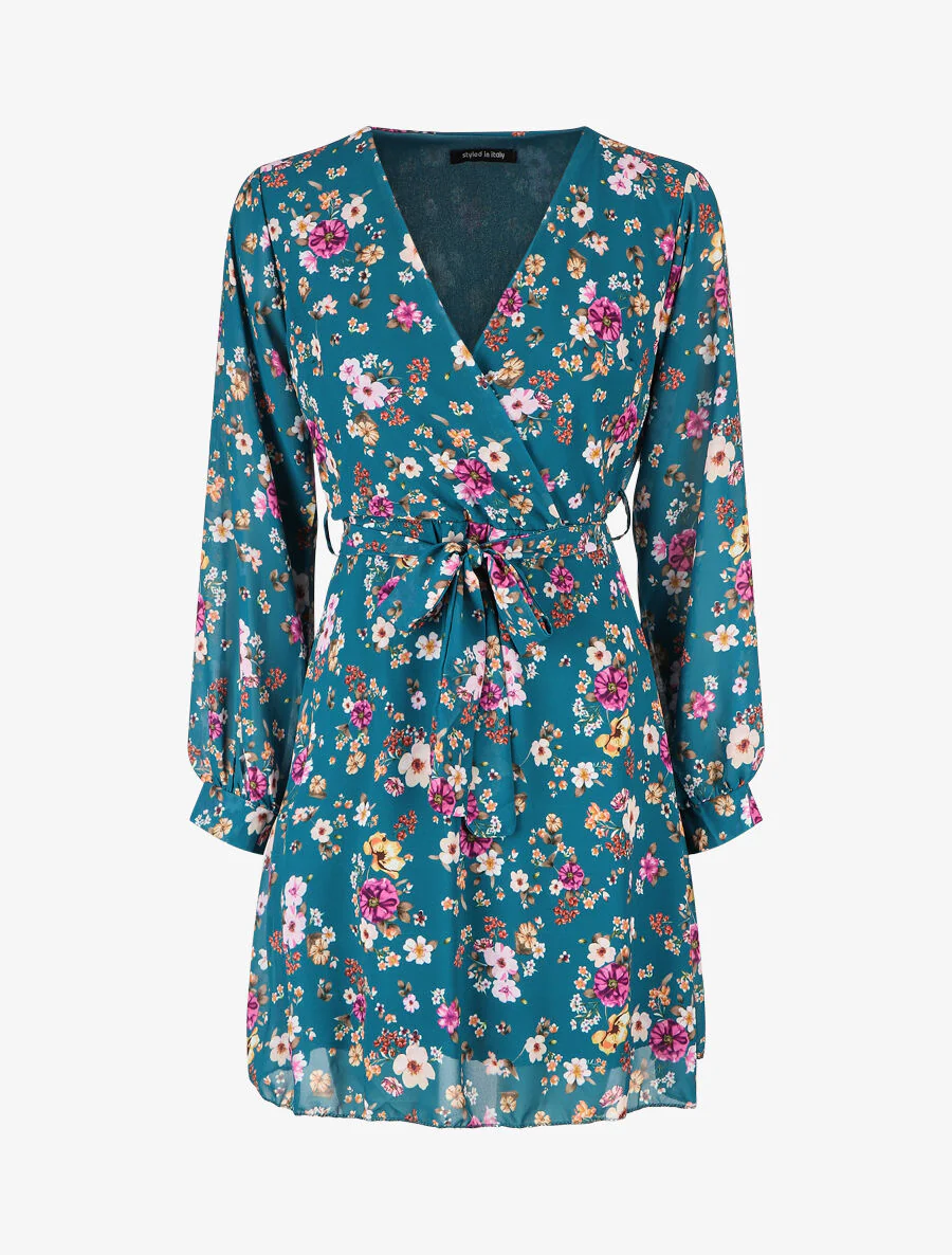 Bloemenprint hartvormige jurk - Blauwgroen