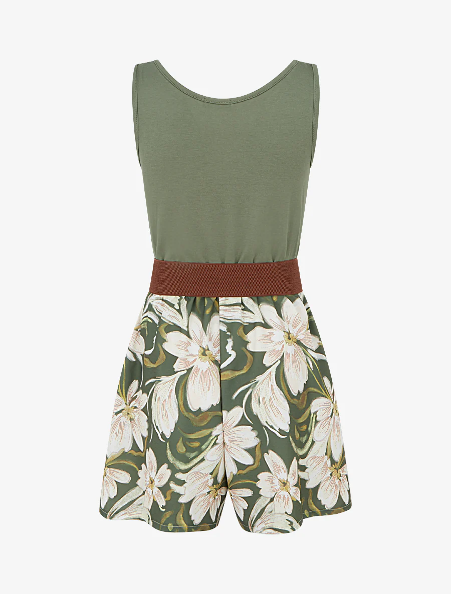 Bloemenprint jumpsuit met ceintuur - Kaki - Image 2