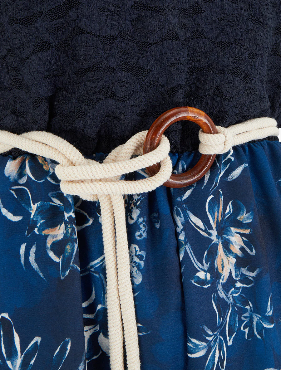 Bloemenprint jumpsuit met kanten bovenstuk - Marine - Image 3