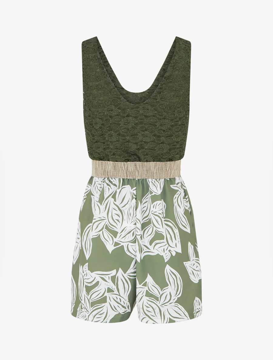Bloemenprint jumpsuit met kanten bovenstuk - Kaki - Image 2