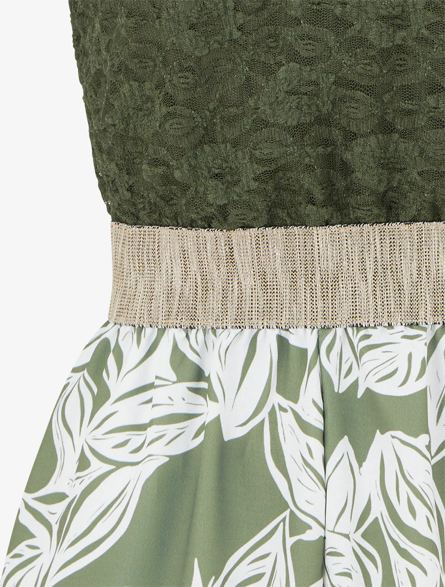 Bloemenprint jumpsuit met kanten bovenstuk - Kaki - Image 3