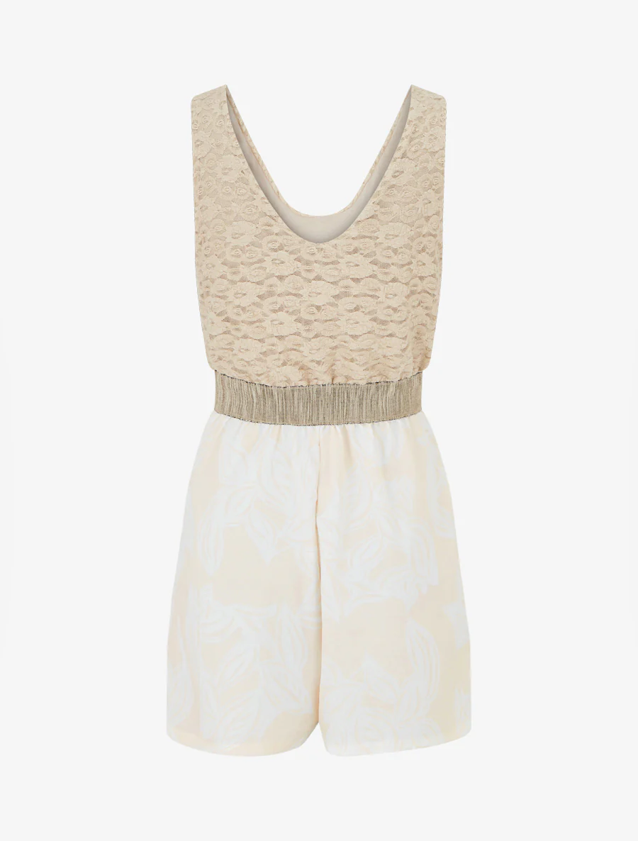 Bloemenprint jumpsuit met kanten bovenstuk - Beige - Image 2
