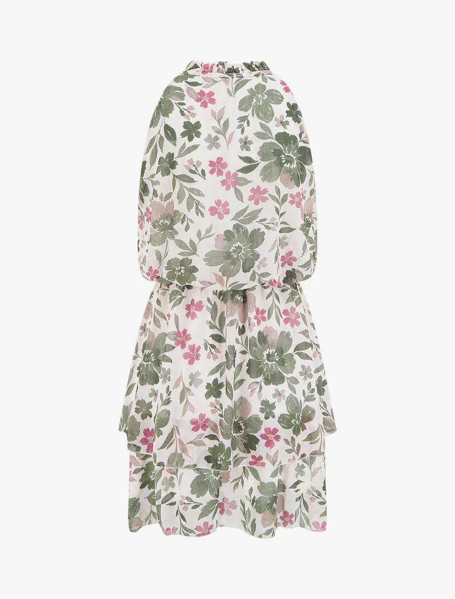 Bloemenprint jurk met elastische taille - Kaki - Image 2