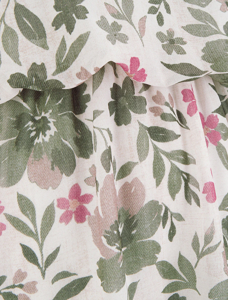 Bloemenprint jurk met elastische taille - Kaki - Image 3