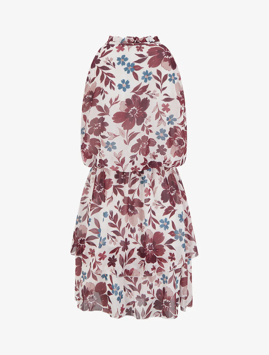 Bloemenprint jurk met elastische taille - Bordeaux - Image 2