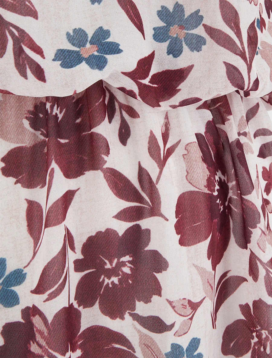 Bloemenprint jurk met elastische taille - Bordeaux - Image 3