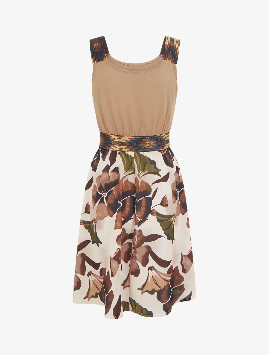Bloemenprint jurk met elastische tailleband fantasie - Kameel - Image 2