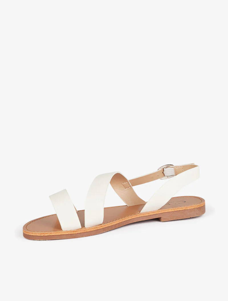 Blote voeten sandalen met brede diagonale band - wit - Image 4