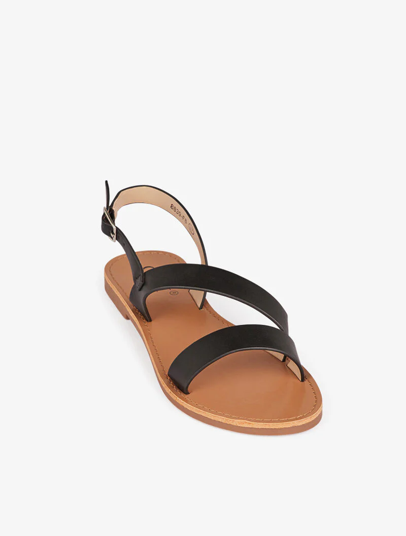 Blote voeten sandalen met brede diagonale band - zwart - Image 3
