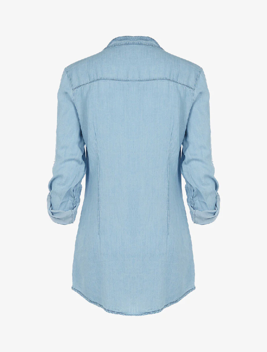 Blouse met parelbuste - licht denim - Image 2