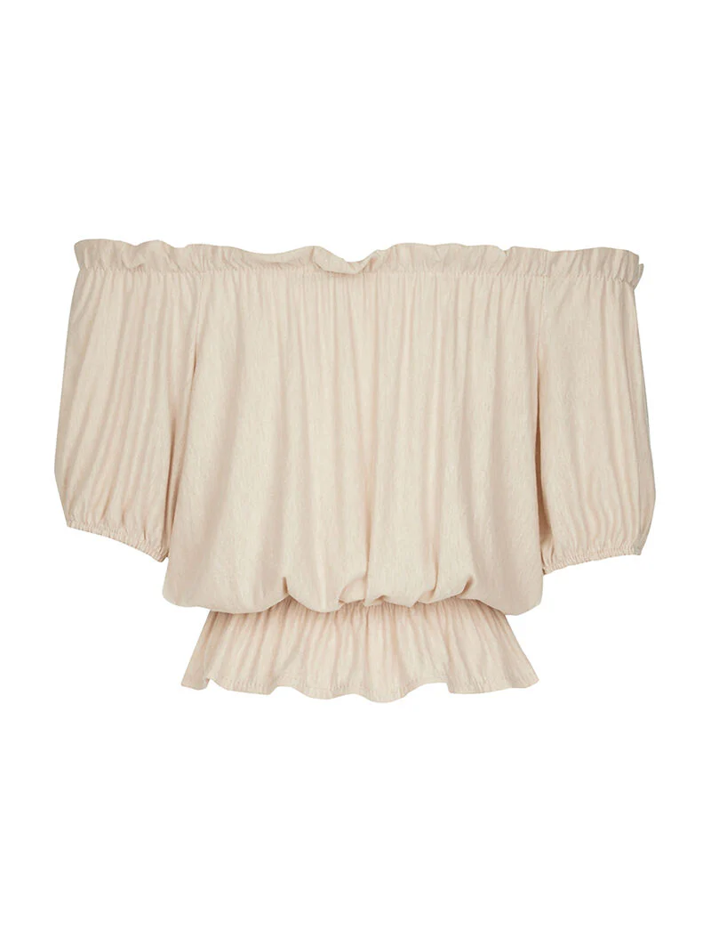 Elastische effen blouse - beige - Image 2