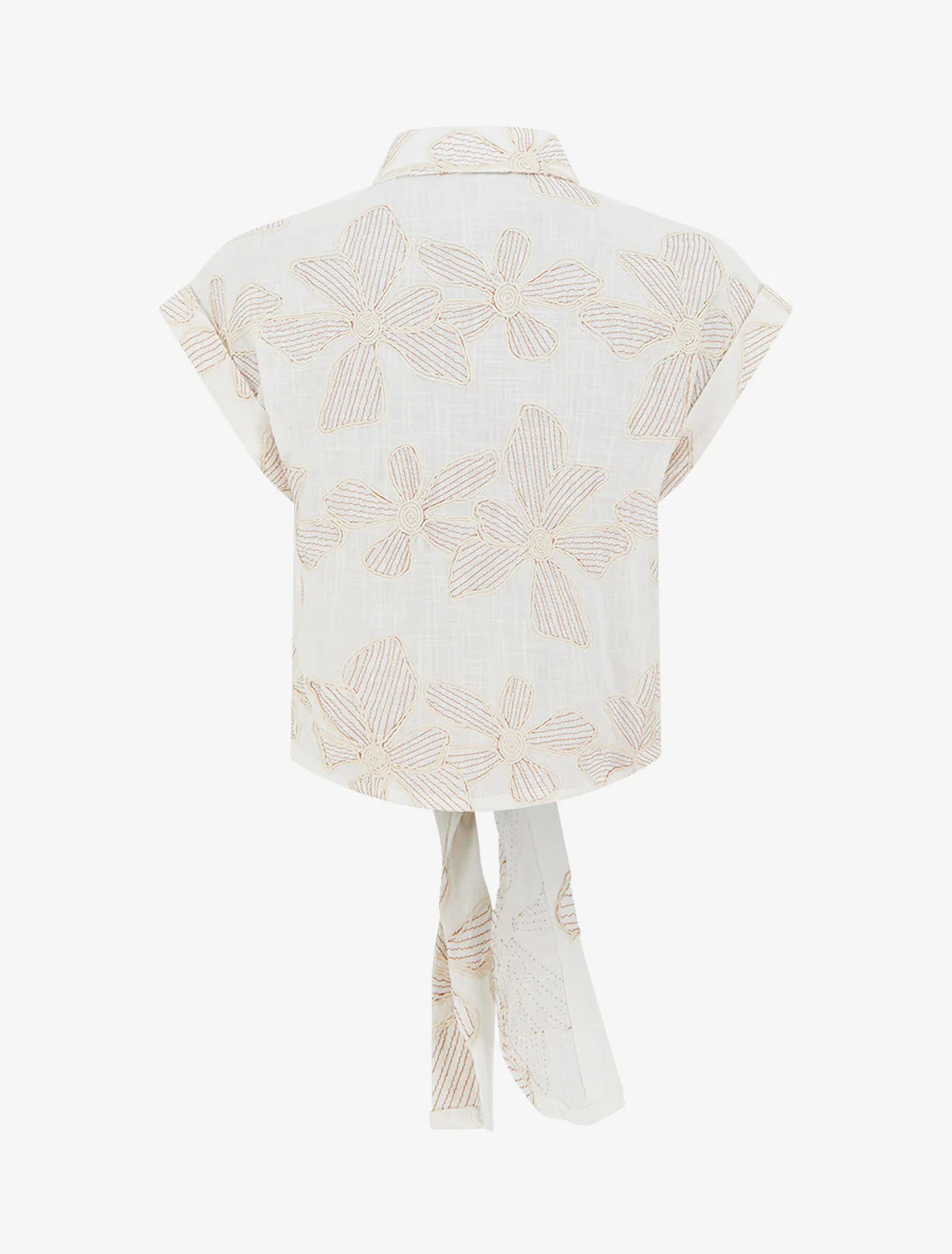 Blouse met bloemenborduursels om te knopen - Ecru - Image 2