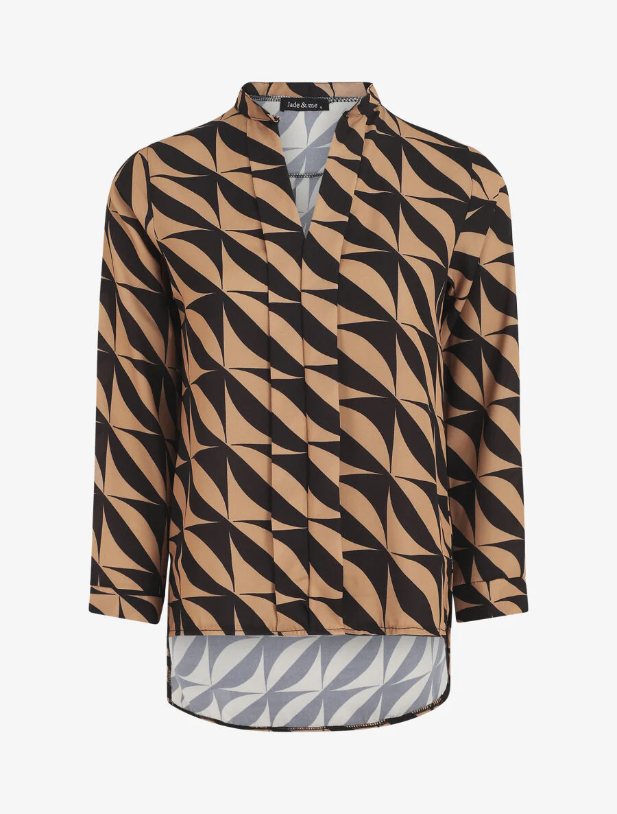 Blouse met driekwartmouwen en grafische print - Kameel