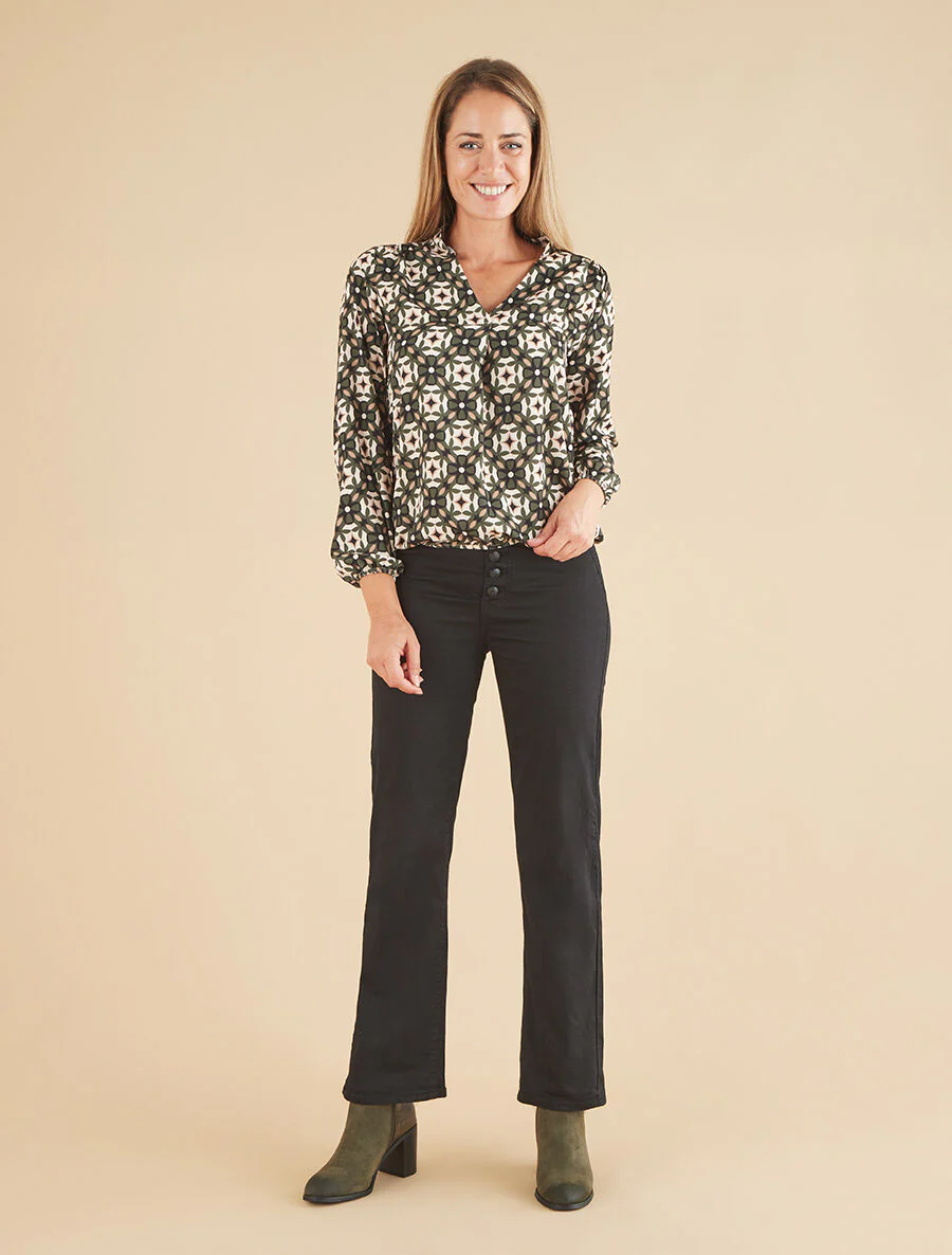 Blouse met grafische bloemenprint - Kakigroen - Image 4