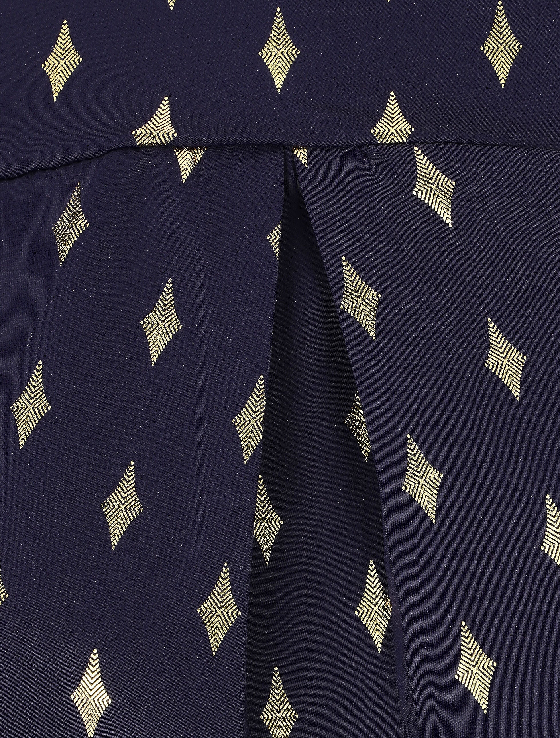 Blouse met hoge kraag en goudkleurige ruitjesprint - Marineblauw - Image 3