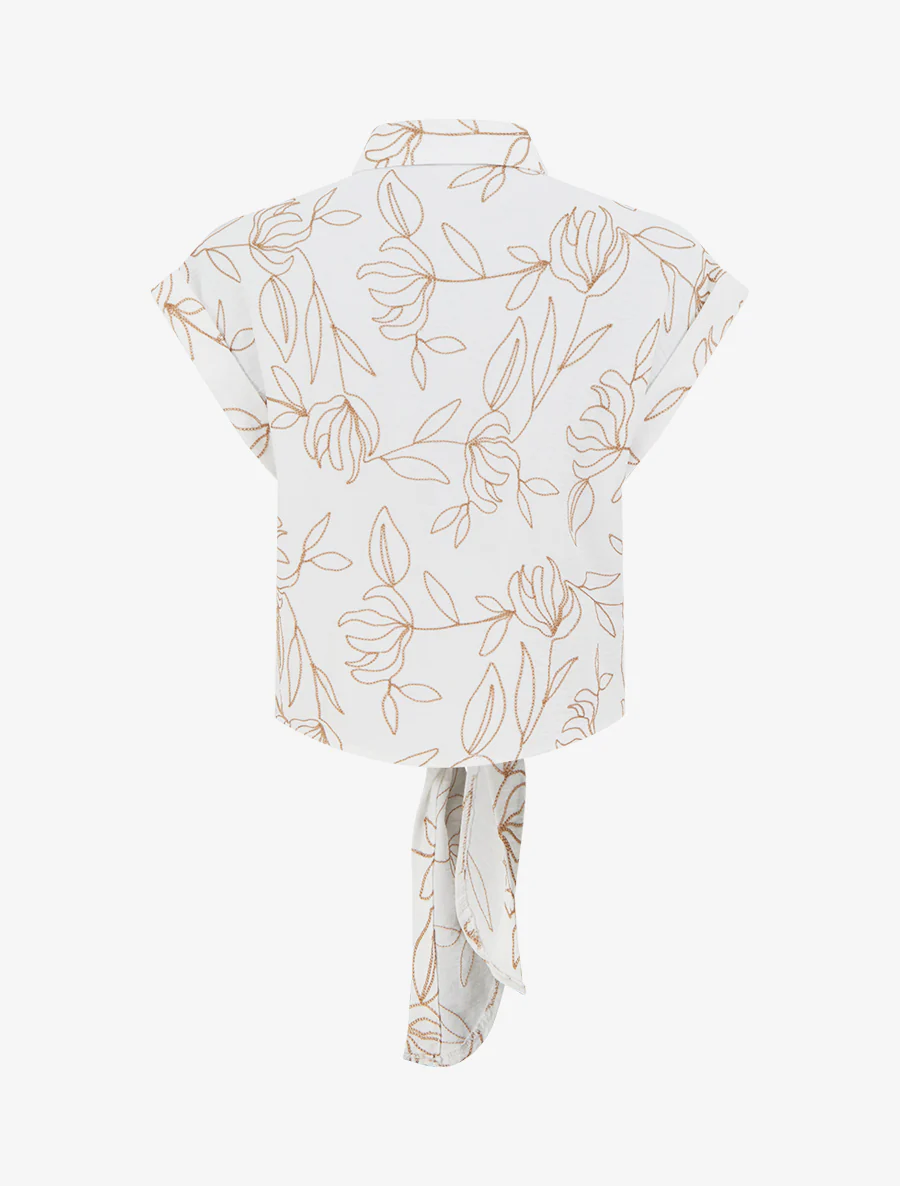 Blouse met knoop en plantenborduursels - Ecru - Image 2
