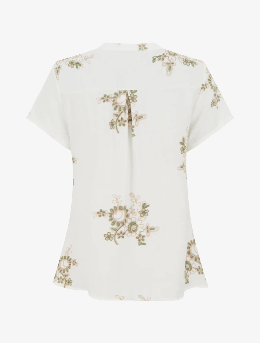 Blouse met korte mouwen en bloemenborduursels - Wit - Image 2