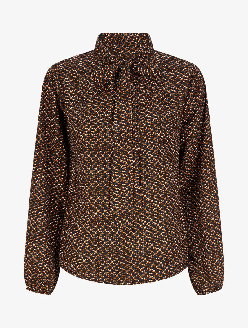 Blouse met lavallièrekraag met grafische print - Zwart