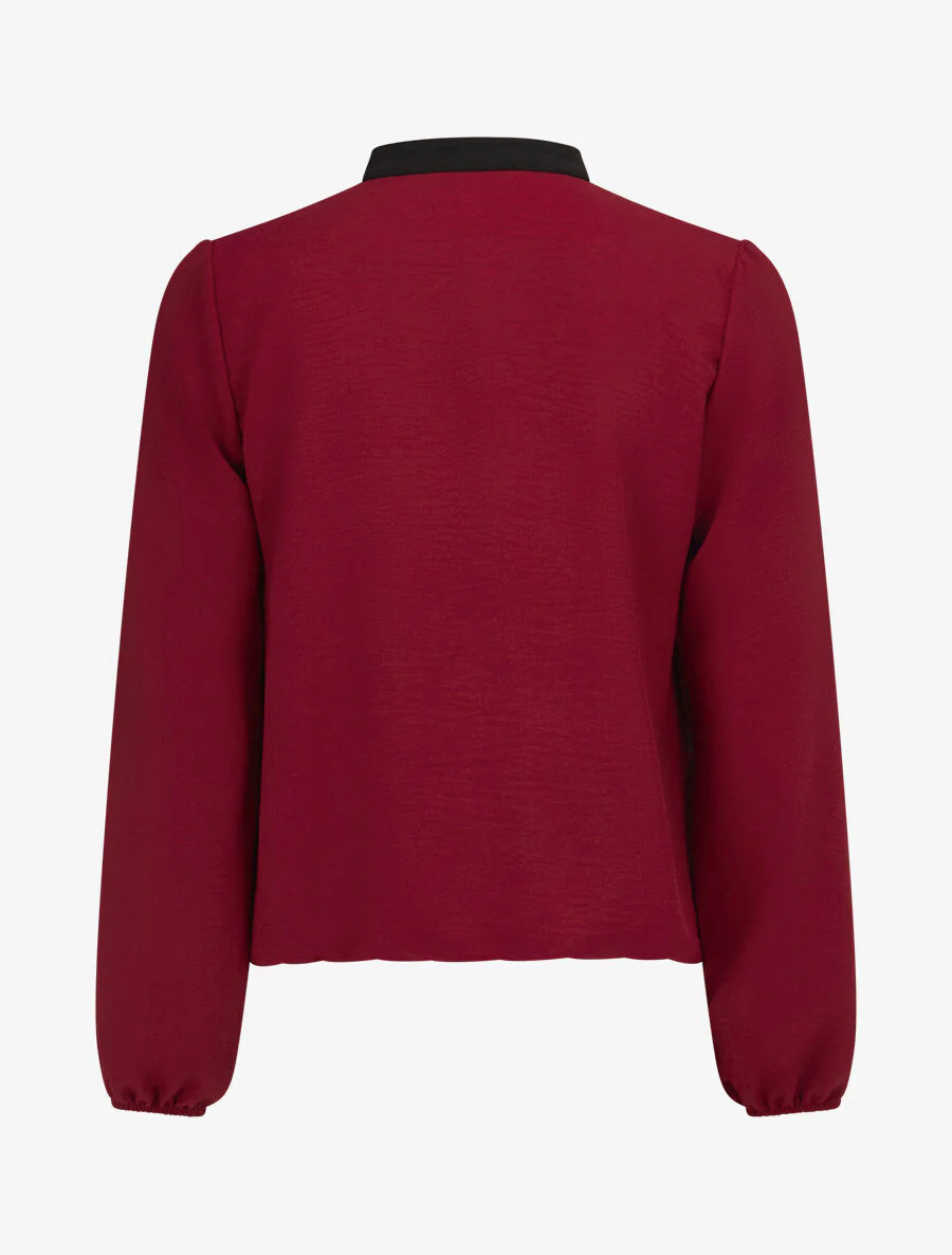 Blouse met ronde hals en contrasterende biezen - Bordeauxrood - Image 2