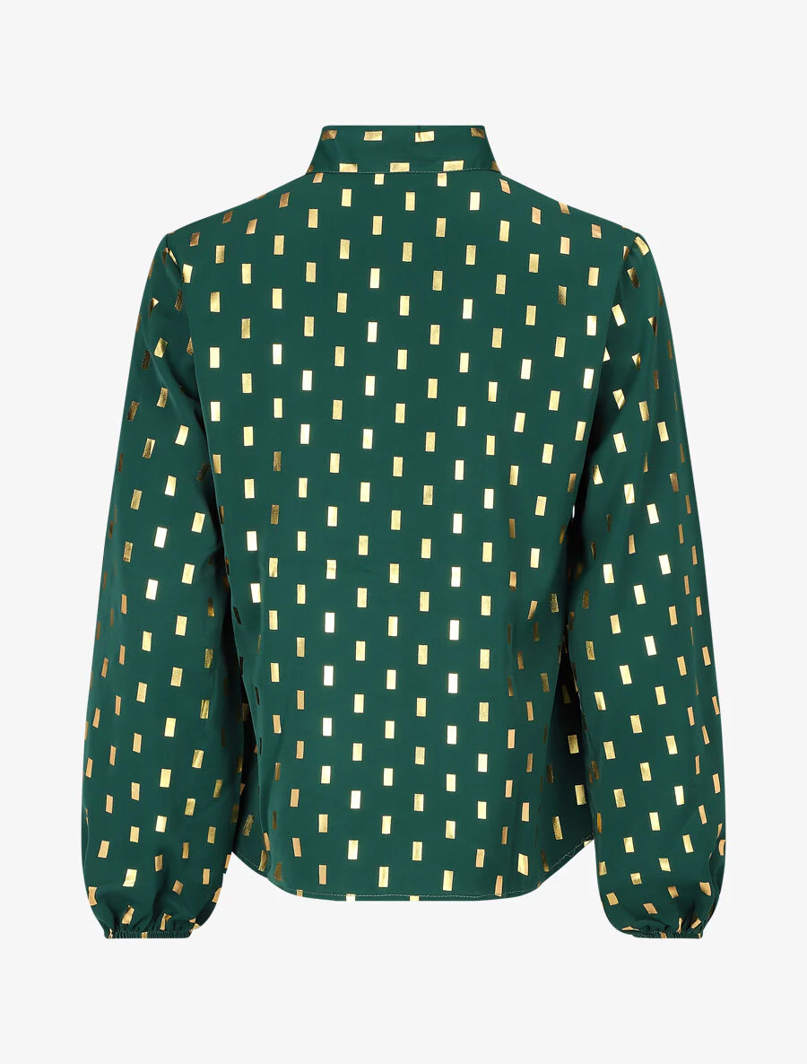 Blouse met strikkraag en vergulde rechthoekige print - groen - Image 2