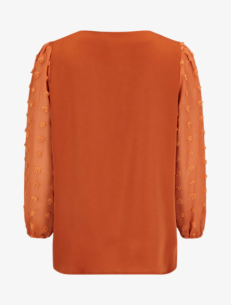 Blouse met transparante mouwen in plumetis-stijl - Roest - Image 2