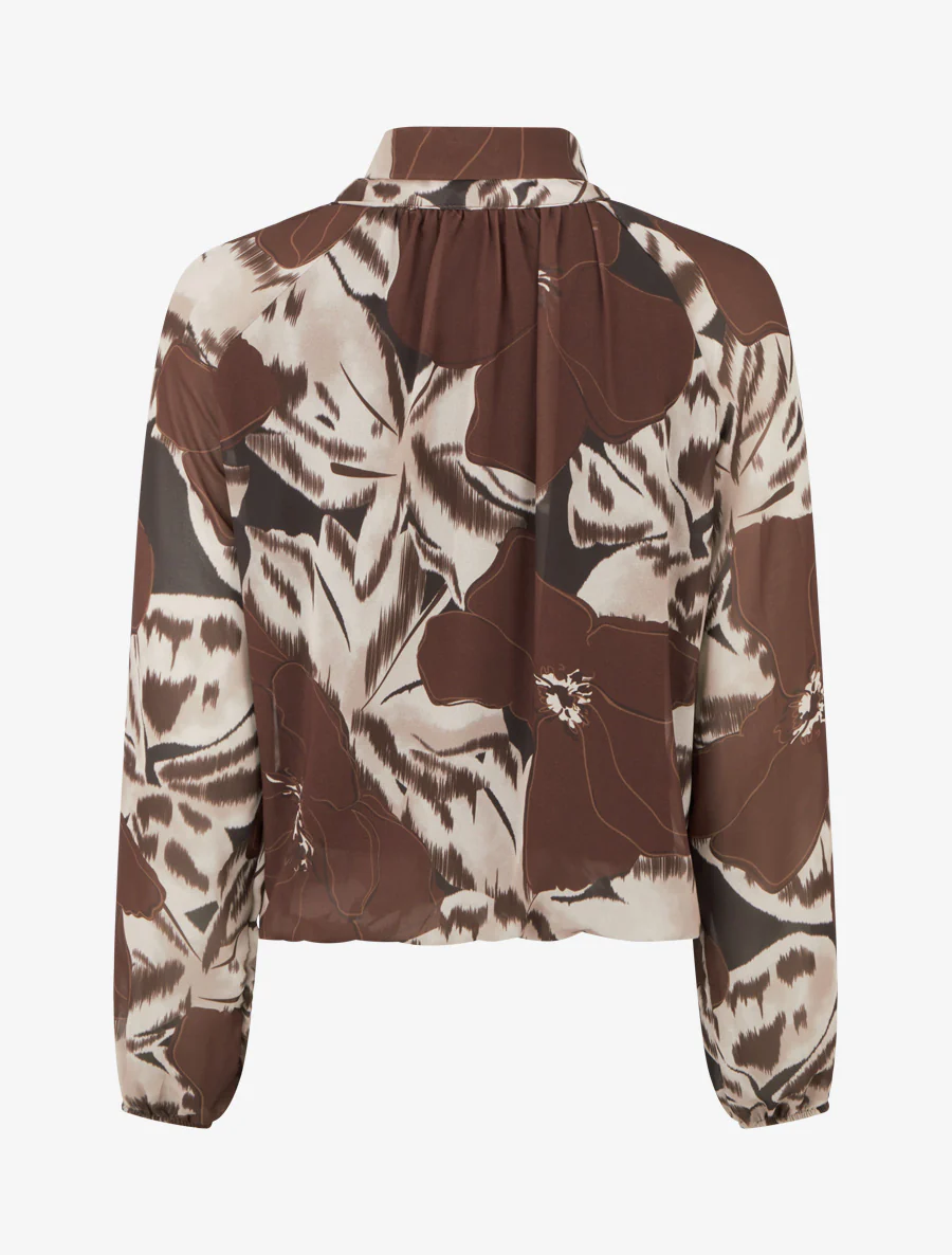 Blouse van voile met bloemenprint om te knopen - Bruin - Image 2