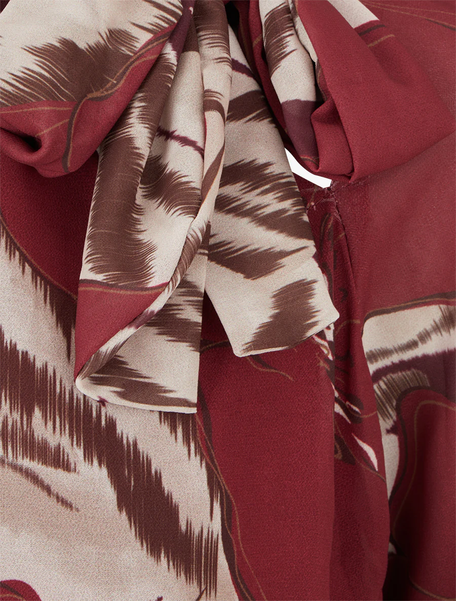 Blouse van voile met bloemenprint om te knopen - Wijnrood - Image 3