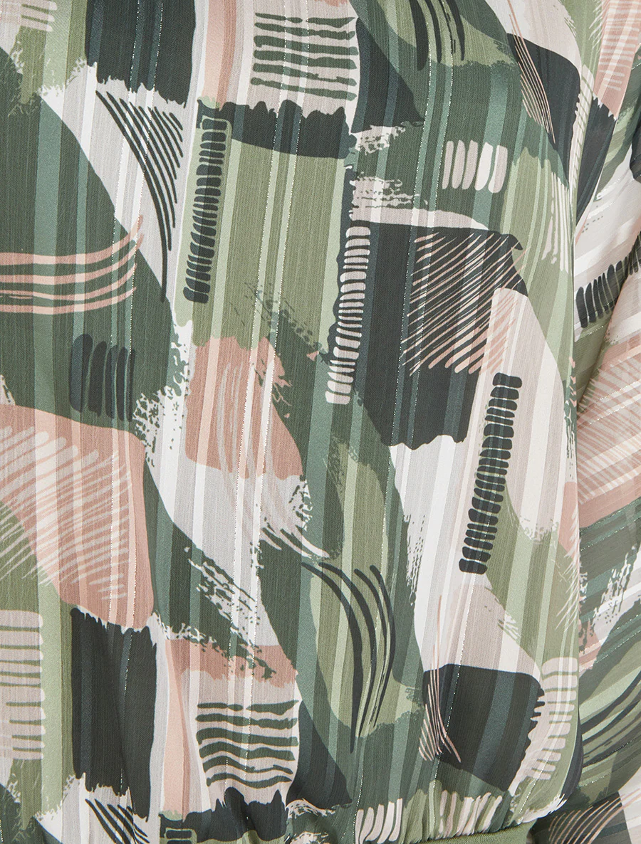 Blouse van voile met fantasieprint en iriserend detail - Kaki - Image 3